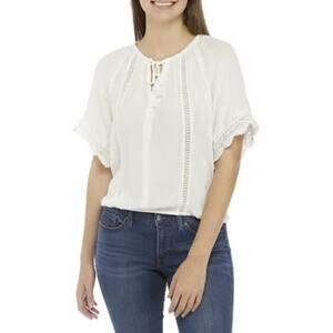 American Rag Lace Mix Peasant Top size L white